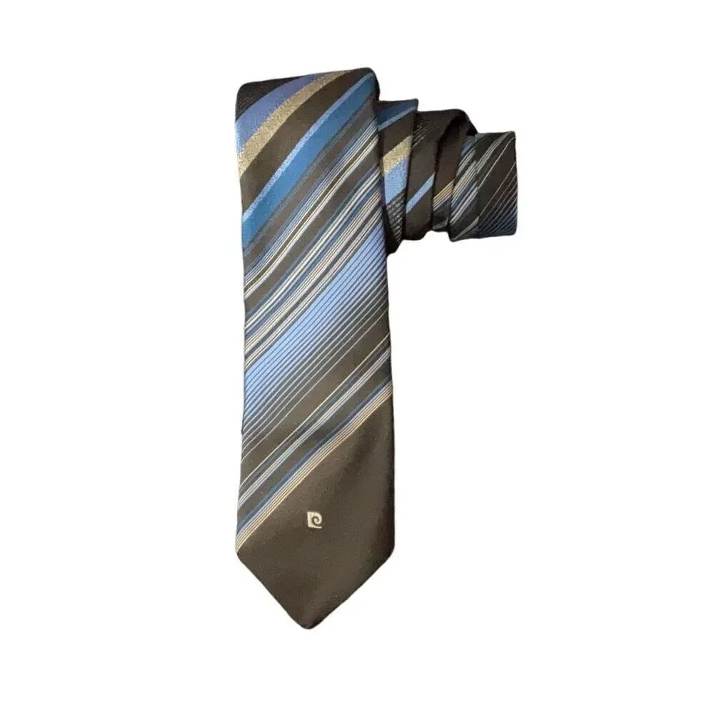 Pierre Cardin Vintage Brown Blue Striped Imported Polyester Neck Tie 54”x 2.75”